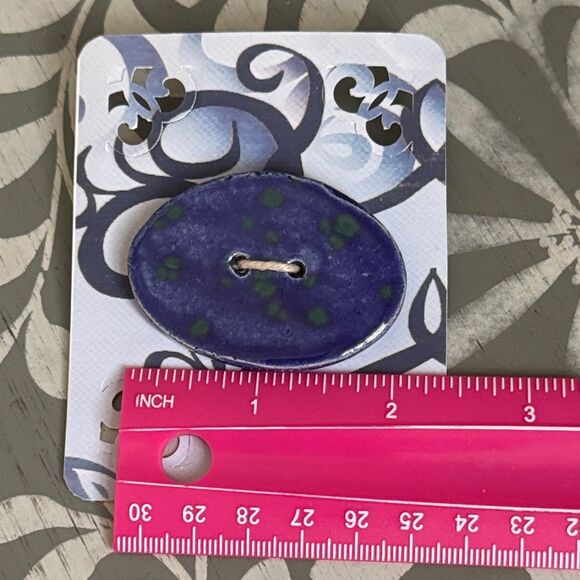 Blue and Green Oval Ceramic Button - Picture 3 of 5